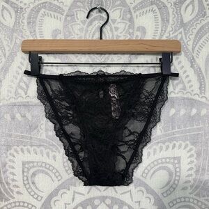Nwt $16 Victorias Secret Dream Angels String Bikini Mesh Lace Keyhole Black M